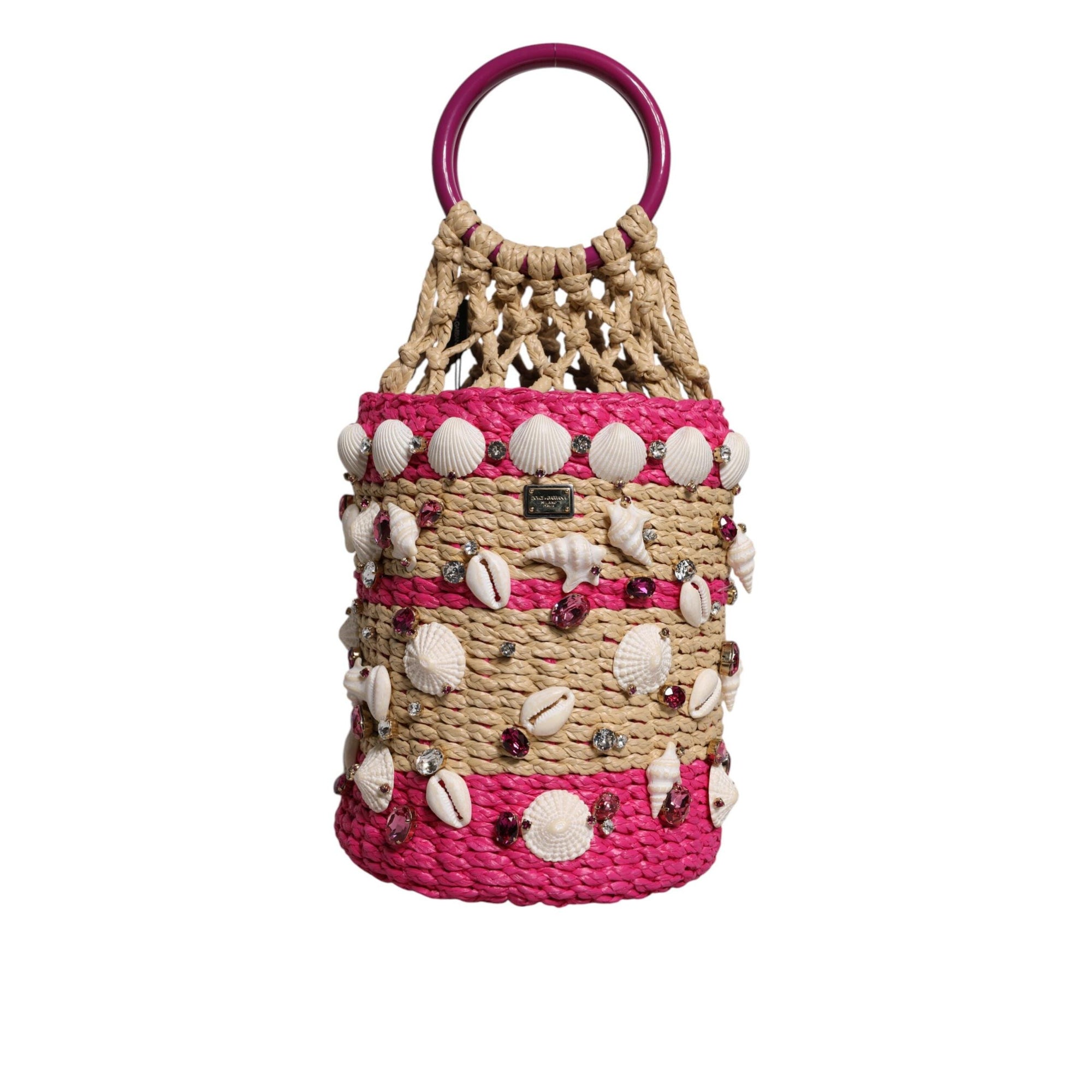 Dolce & Gabbana Multicolor Bucket Raffia Seashells Crystals Handbag Bag