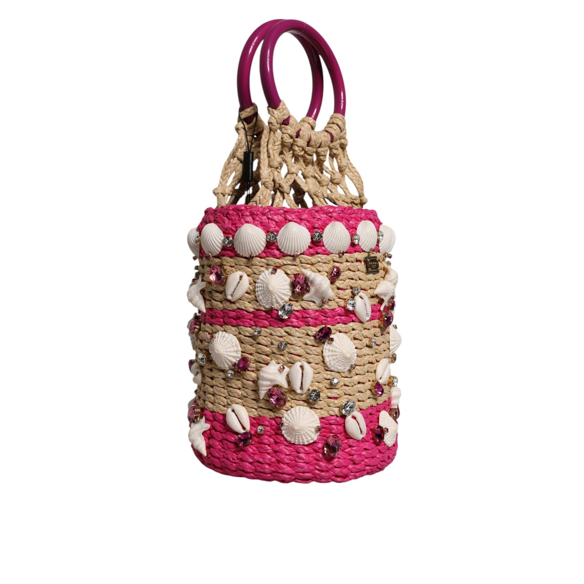 Dolce & Gabbana Multicolor Bucket Raffia Seashells Crystals Handbag Bag