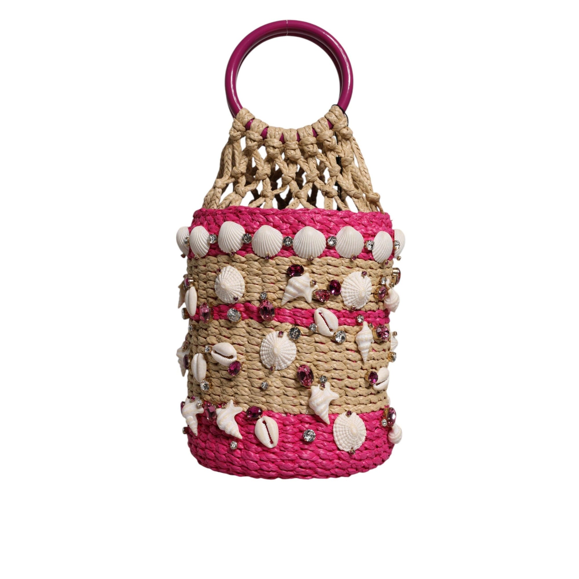 Dolce & Gabbana Multicolor Bucket Raffia Seashells Crystals Handbag Bag