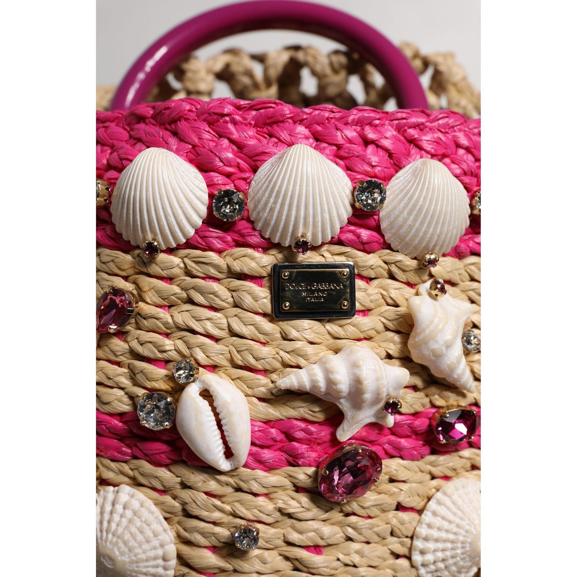 Dolce & Gabbana Multicolor Bucket Raffia Seashells Crystals Handbag Bag