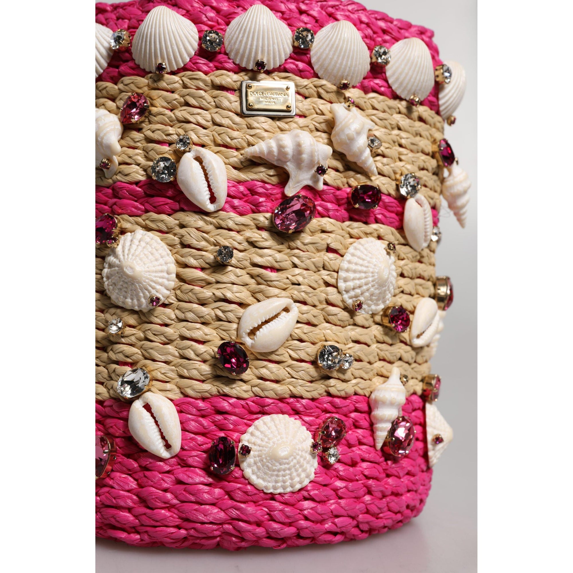 Dolce & Gabbana Multicolor Bucket Raffia Seashells Crystals Handbag Bag