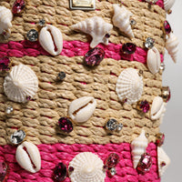 Dolce & Gabbana Multicolor Bucket Raffia Seashells Crystals Handbag Bag