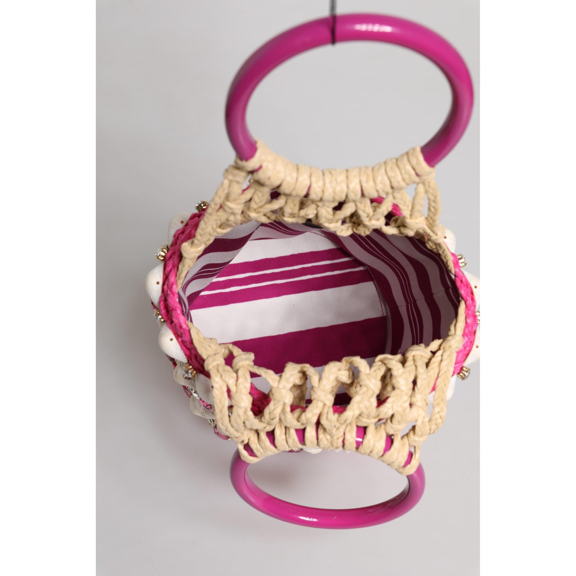 Dolce & Gabbana Multicolor Bucket Raffia Seashells Crystals Handbag Bag