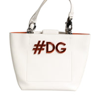 Dolce & Gabbana White Leather #DG BEATRICE Top Handle Tote Bag