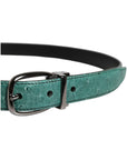 Dolce & Gabbana Green Ostrich Leather Silver Metal Buckle Belt