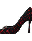 Dolce & Gabbana Red Black Tweed DG Amore Heels Pumps Shoes