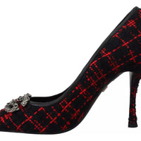 Dolce & Gabbana Red Black Tweed DG Amore Heels Pumps Shoes