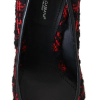 Dolce & Gabbana Red Black Tweed DG Amore Heels Pumps Shoes