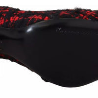 Dolce & Gabbana Red Black Tweed DG Amore Heels Pumps Shoes