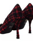 Dolce & Gabbana Red Black Tweed DG Amore Heels Pumps Shoes