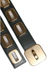Dolce & Gabbana Green Leather Gold Tone Rotating Buckle Belt