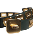 Dolce & Gabbana Green Leather Gold Tone Rotating Buckle Belt
