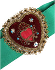Dolce & Gabbana Green Stretch Wide Waist Heart Embellished Belt