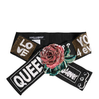 Dolce & Gabbana Black Stretch Multicolor Embellished Waist Belt