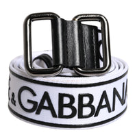 Dolce & Gabbana Black White Logo Printed Metal Buckle Belt