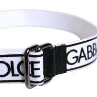 Dolce & Gabbana Black White Logo Printed Metal Buckle Belt
