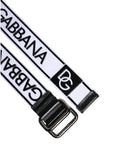 Dolce & Gabbana Black White Logo Printed Metal Buckle Belt