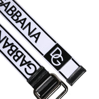 Dolce & Gabbana Black White Logo Printed Metal Buckle Belt
