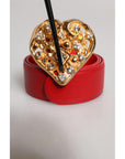 Dolce & Gabbana Red Calf Leather Embellished Metal Buckle Belt