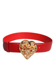Dolce & Gabbana Red Calf Leather Embellished Metal Buckle Belt