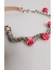 Dolce & Gabbana Pink Embelished Roses Textured Leather Belt