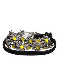 Dolce & Gabbana Black Leather Daisy Crystal Embellish Waist Belt