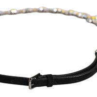 Dolce & Gabbana Black Leather Daisy Crystal Embellish Waist Belt