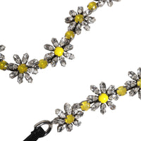 Dolce & Gabbana Black Leather Daisy Crystal Embellish Waist Belt