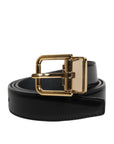 Dolce & Gabbana Black Leather Gold Metal Waist Buckle Belt