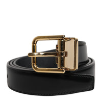 Dolce & Gabbana Black Leather Gold Metal Waist Buckle Belt