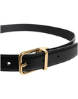 Dolce & Gabbana Black Leather Gold Metal Waist Buckle Belt