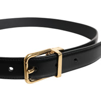 Dolce & Gabbana Black Leather Gold Metal Waist Buckle Belt