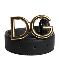 Dolce & Gabbana Black Leather Metal Waist DG Logo Buckle Belt