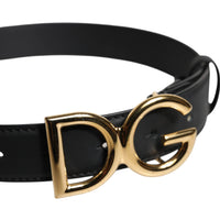 Dolce & Gabbana Black Leather Metal Waist DG Logo Buckle Belt