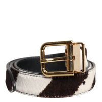 Dolce & Gabbana Black White Pony Leather Waist Buckle Belt
