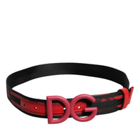 Dolce & Gabbana Black Red Nylon DG Metal Waist Buckle Belt