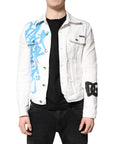 Dolce & Gabbana White Graffiti Cotton Stretch Denim Jacket