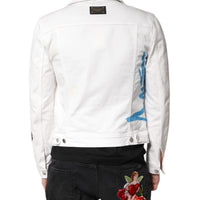 Dolce & Gabbana White Graffiti Cotton Stretch Denim Jacket