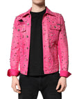 Dolce & Gabbana Pink Crystal Embellished Cotton Denim Jacket