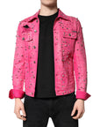 Dolce & Gabbana Pink Crystal Embellished Cotton Denim Jacket