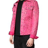 Dolce & Gabbana Pink Crystal Embellished Cotton Denim Jacket