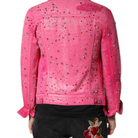 Dolce & Gabbana Pink Crystal Embellished Cotton Denim Jacket