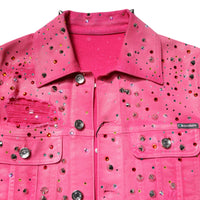 Dolce & Gabbana Pink Crystal Embellished Cotton Denim Jacket
