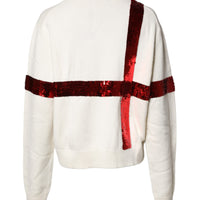 Dolce & Gabbana White Sequined Crew Neck Pullover Sweater