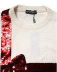 Dolce & Gabbana White Sequined Crew Neck Pullover Sweater