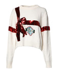 Dolce & Gabbana White Sequined Crew Neck Pullover Sweater