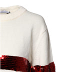 Dolce & Gabbana White Sequined Crew Neck Pullover Sweater