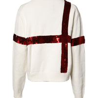 Dolce & Gabbana White Sequined Crew Neck Pullover Sweater