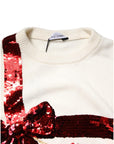 Dolce & Gabbana White Sequined Crew Neck Pullover Sweater
