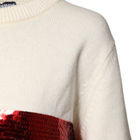 Dolce & Gabbana White Sequined Crew Neck Pullover Sweater